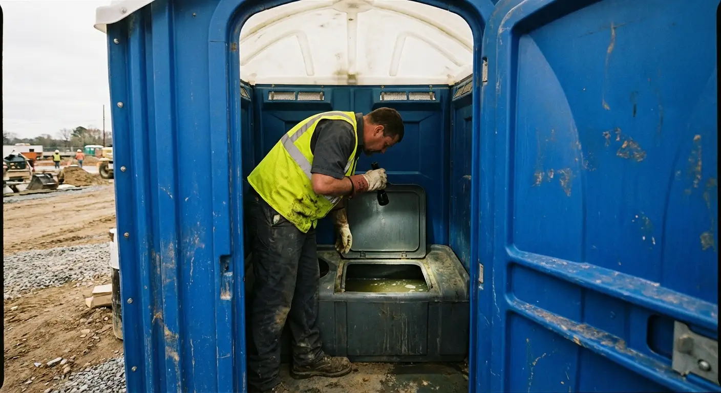 Technician inspecting waste tank levels in Stafford, CT