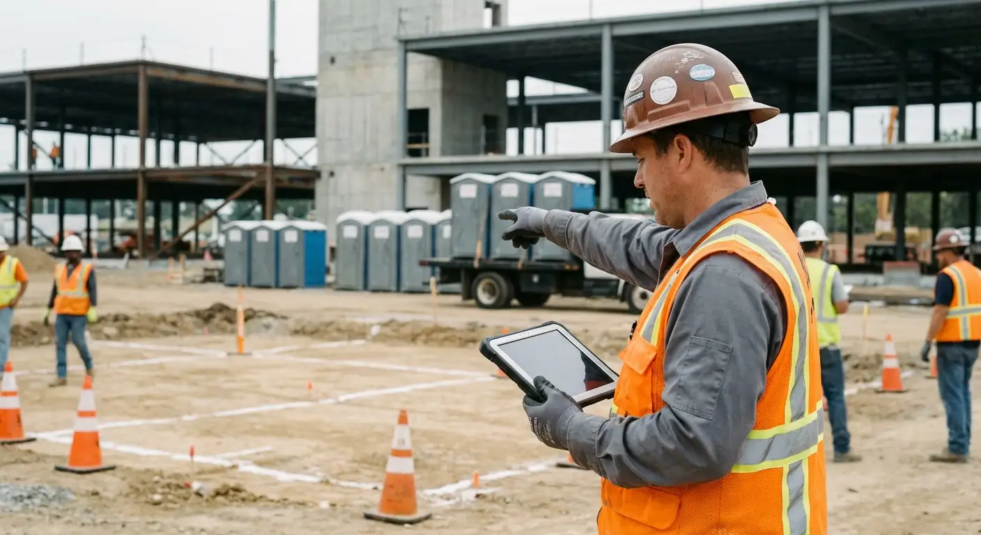 Construction site portable toilet placement planning in Stafford, CT